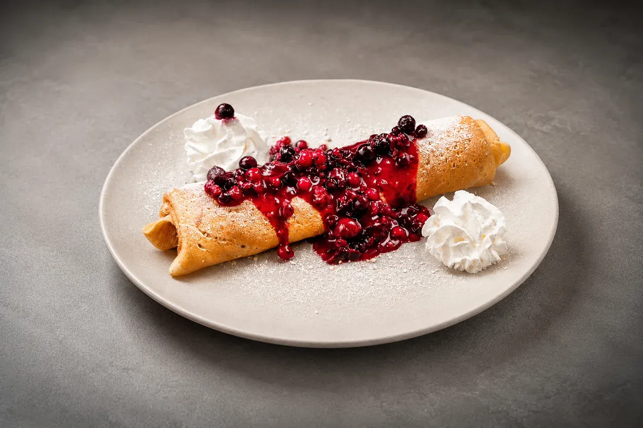 Cheesecake palačinka na tanjuru - standard palačinka, mascarpone, kiselo vrhnje