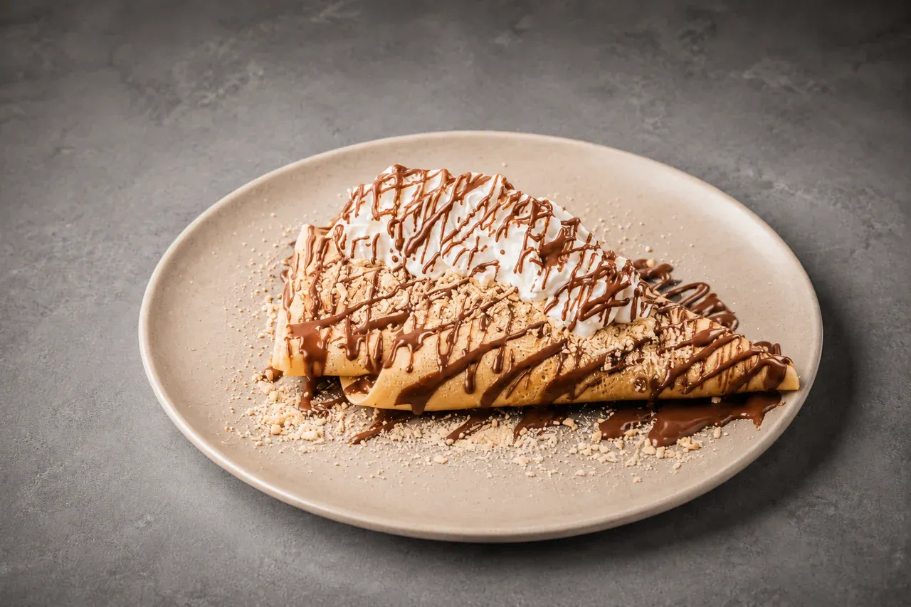 Nutella palačinka na tanjuru - standard palačinka, nutella namaz, mljeveni petit beurre