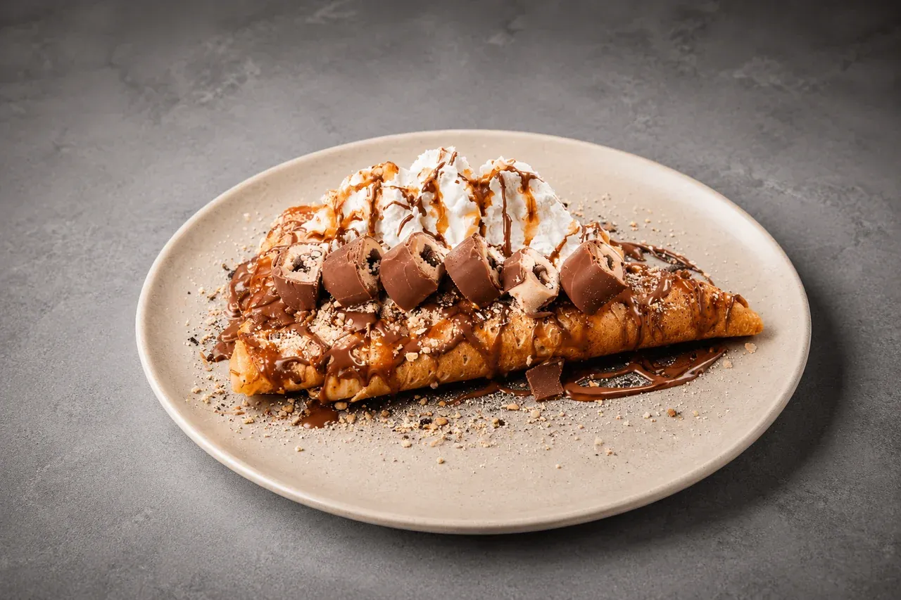 Twix summer palačinka na tanjuru - standard palačinka, nutella, petit beurre keksi
